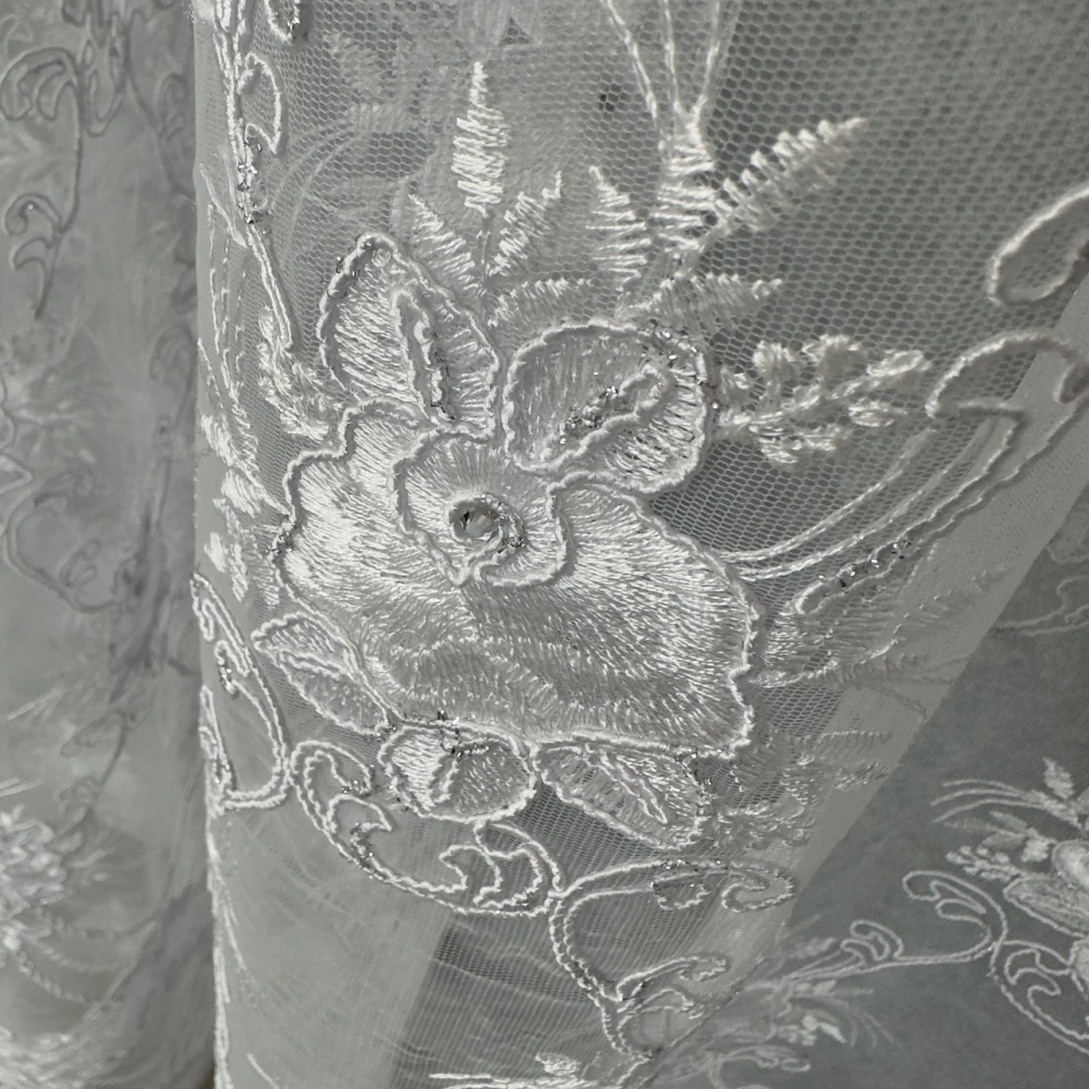 Тюль фатин-сітка з камінням і оксамитовими вставками №20969