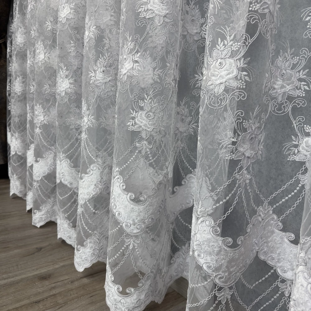 Тюль фатин-сітка з камінням і оксамитовими вставками №20969